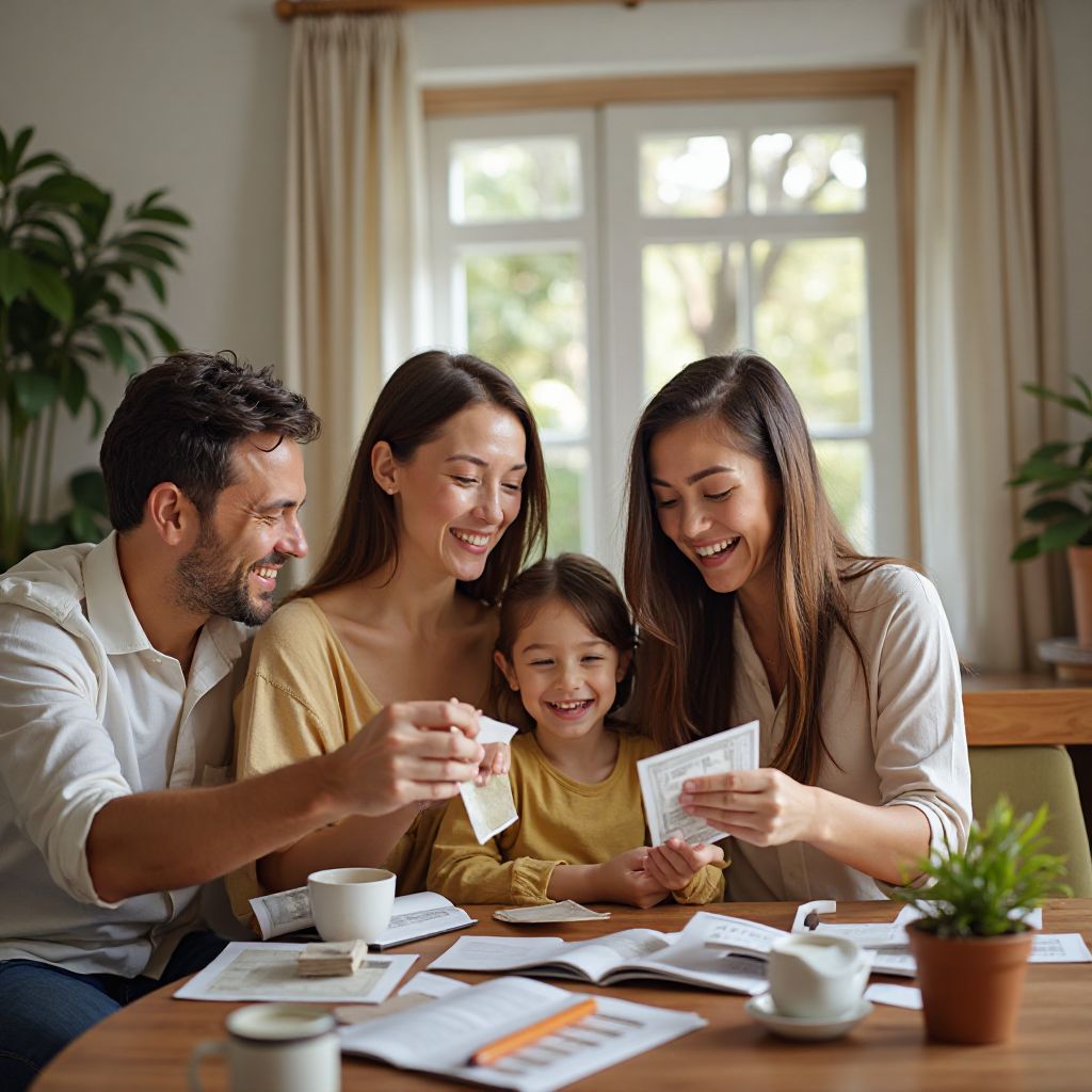 Happy family celebrating being debt free